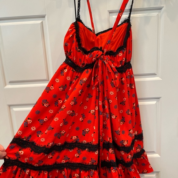 Urban Outfitters Red Floral Woman’s Mini Ruffled Lace Dress - Picture 9 of 11